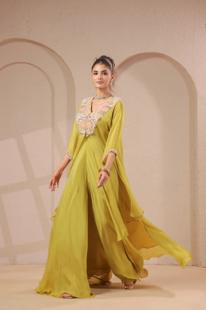 3 Piece Hand emboidered kurta with bustier and skirt-palazzo