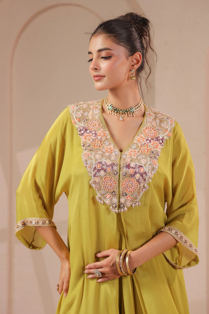 3 Piece Hand emboidered kurta with bustier and skirt-palazzo