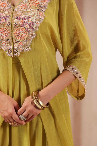 3 Piece Hand emboidered kurta with bustier and skirt-palazzo