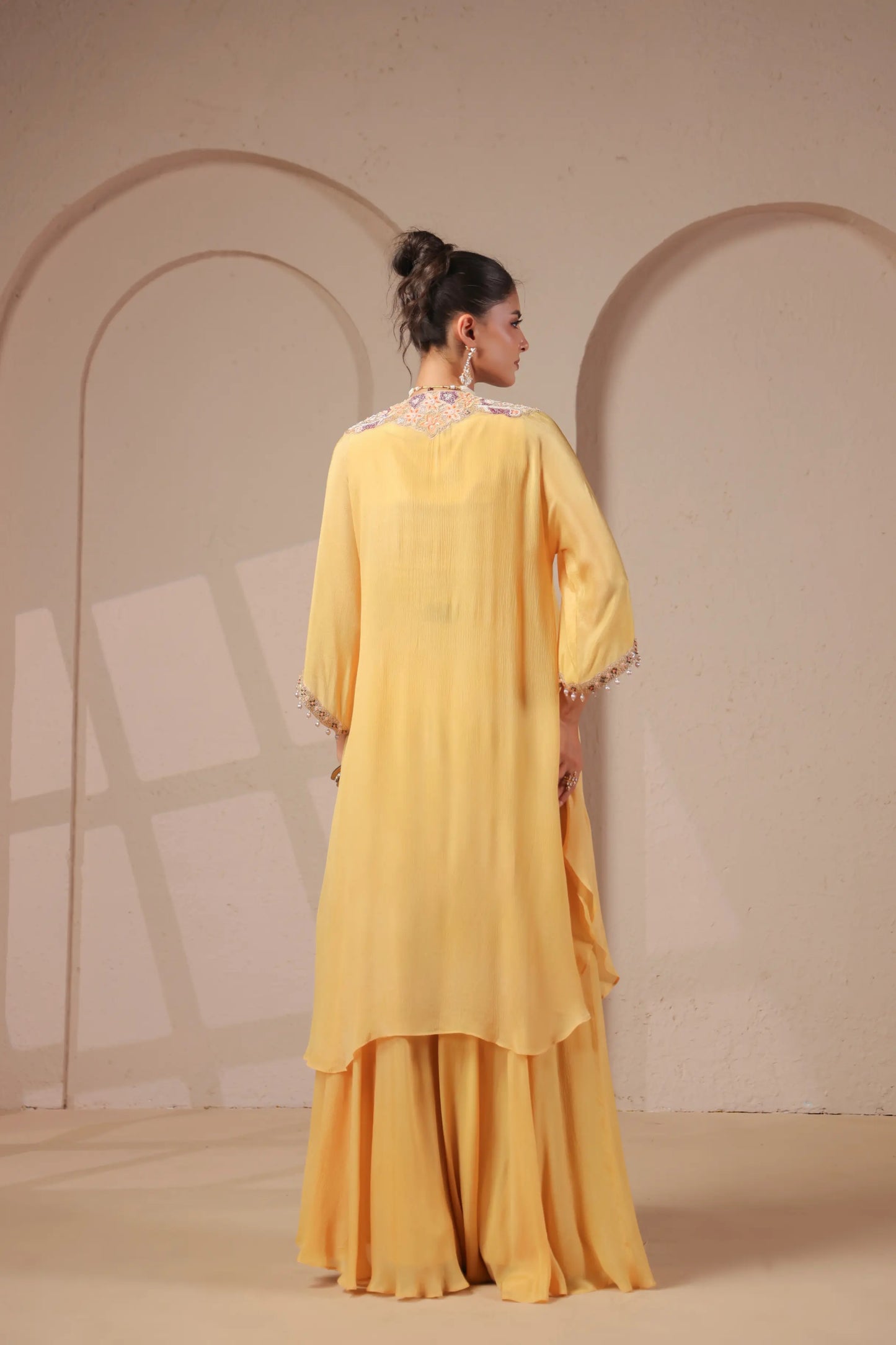 3 Piece Hand emboidered kurta with bustier and skirt-palazzo