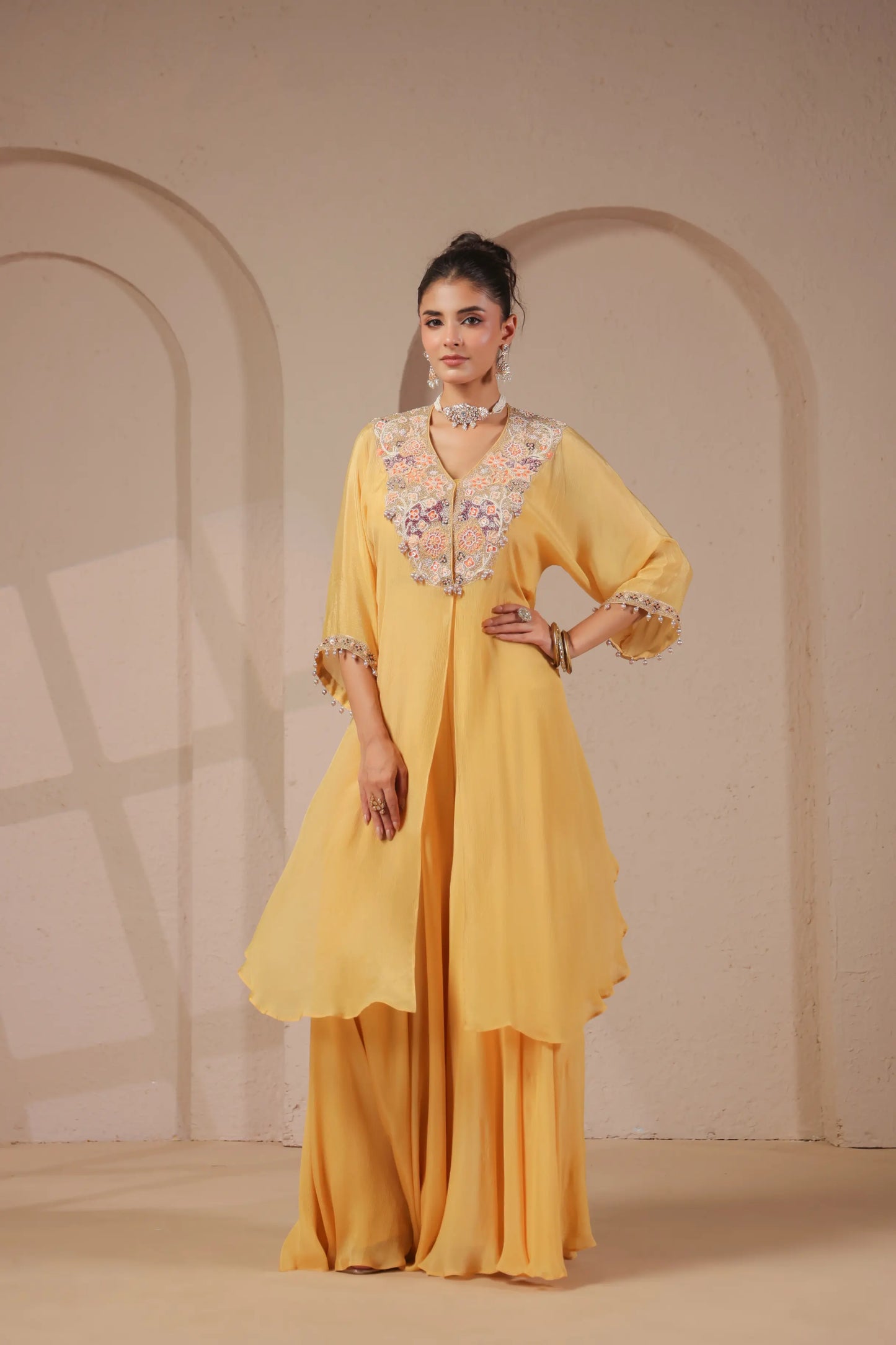 3 Piece Hand emboidered kurta with bustier and skirt-palazzo