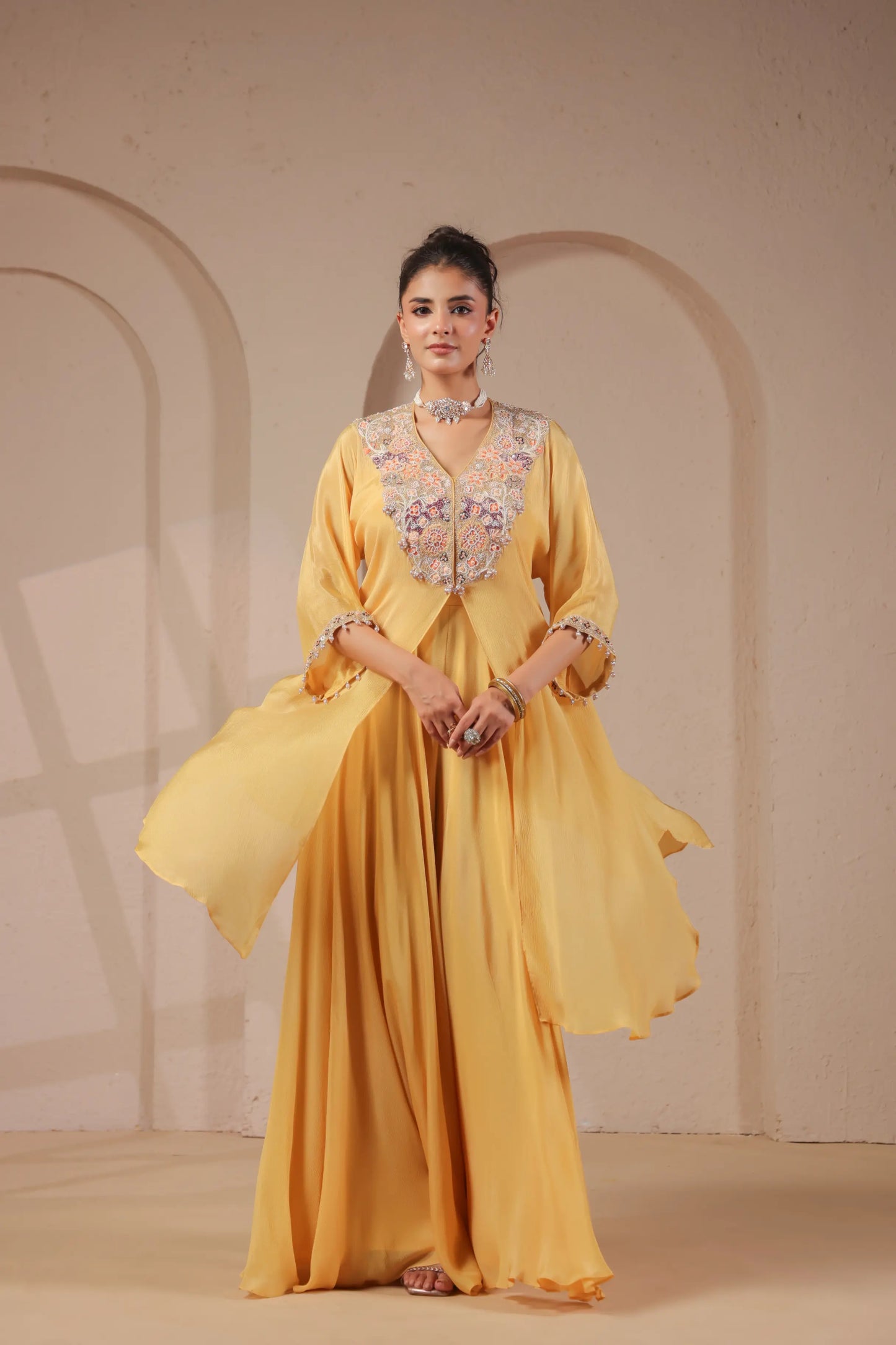 3 Piece Hand emboidered kurta with bustier and skirt-palazzo