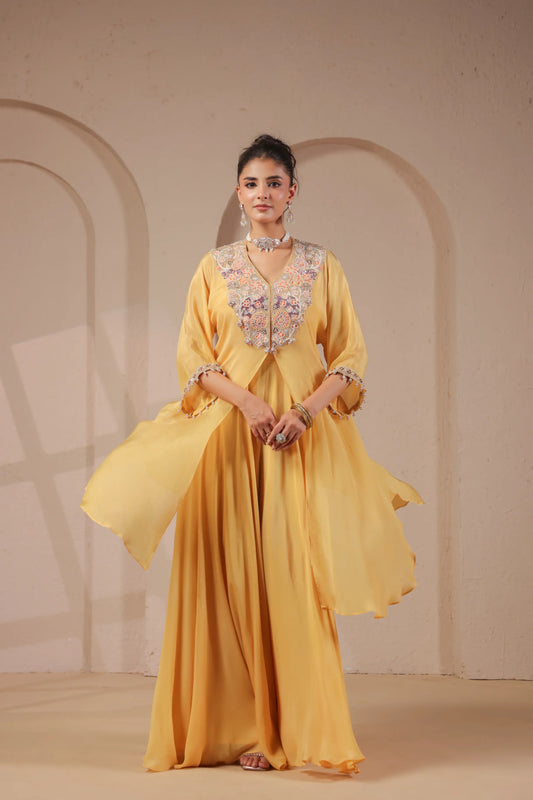 3 Piece Hand emboidered kurta with bustier and skirt-palazzo