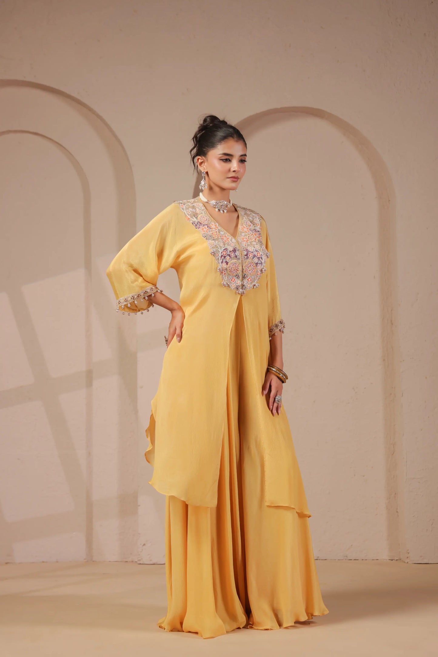 3 Piece Hand emboidered kurta with bustier and skirt-palazzo
