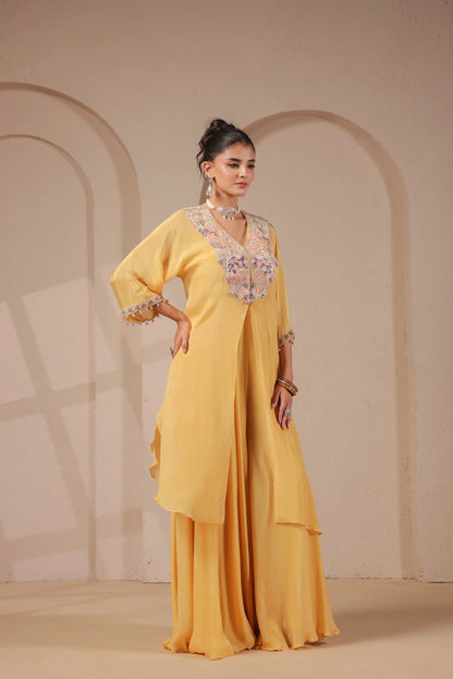 3 Piece Hand emboidered kurta with bustier and skirt-palazzo