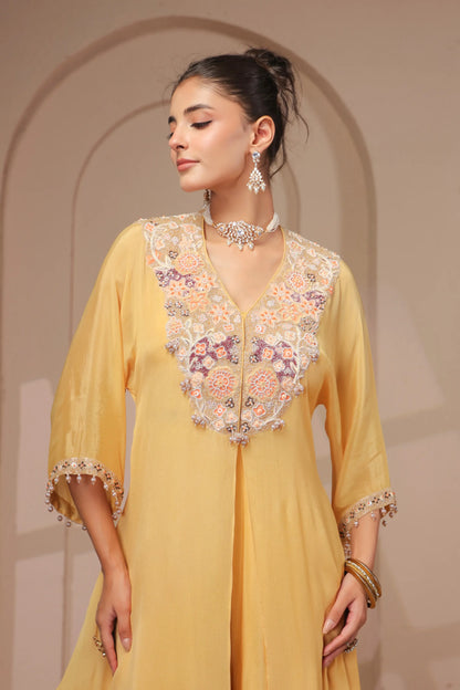 3 Piece Hand emboidered kurta with bustier and skirt-palazzo