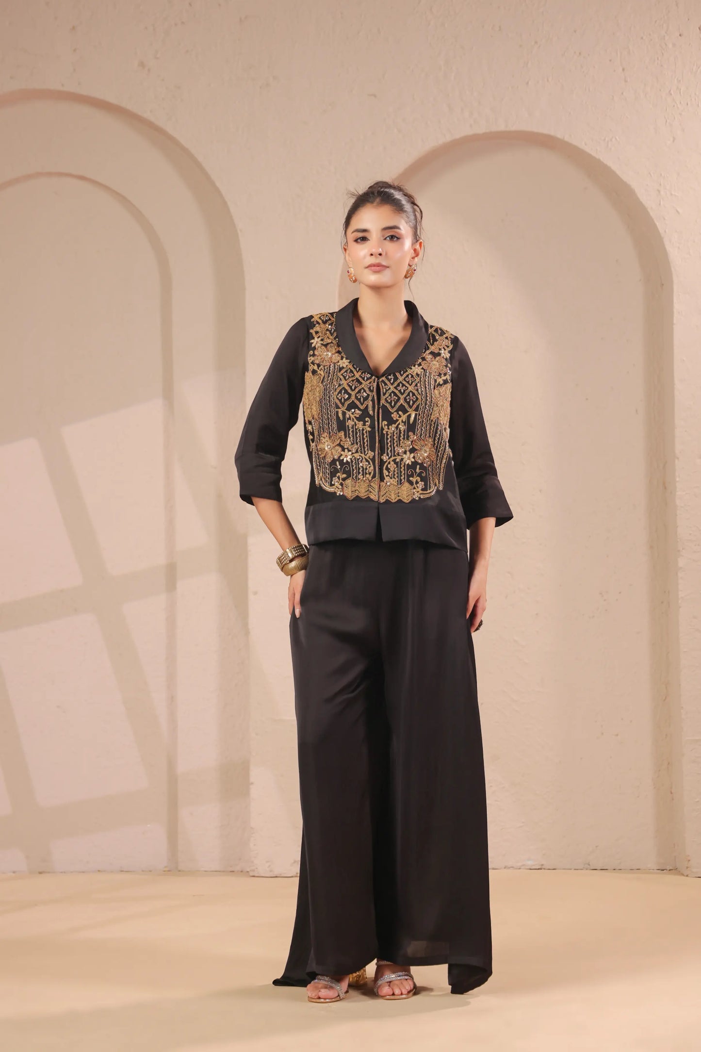 3 piece Hand emboidered top, bustier with palazzo
