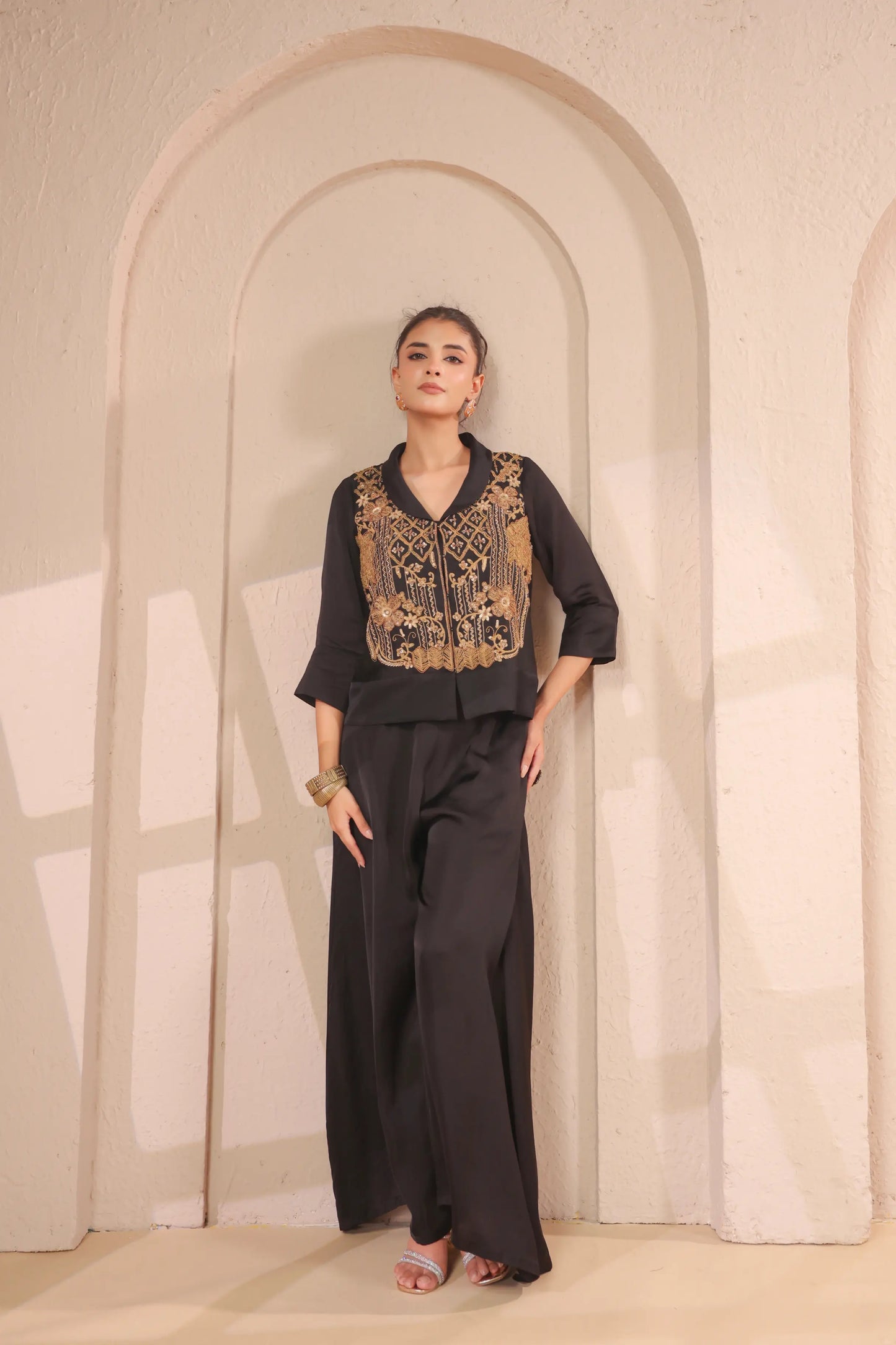3 piece Hand emboidered top, bustier with palazzo