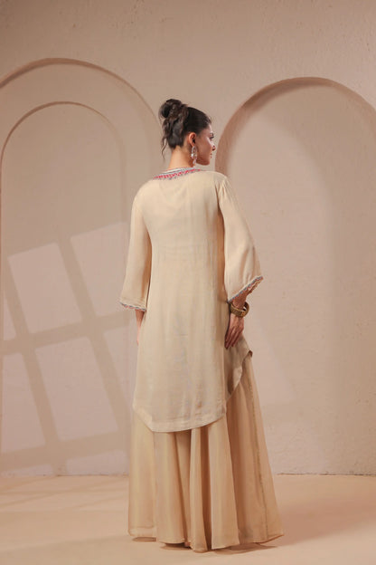 3 Piece hand emboidered kurta with skirt-palazzo set