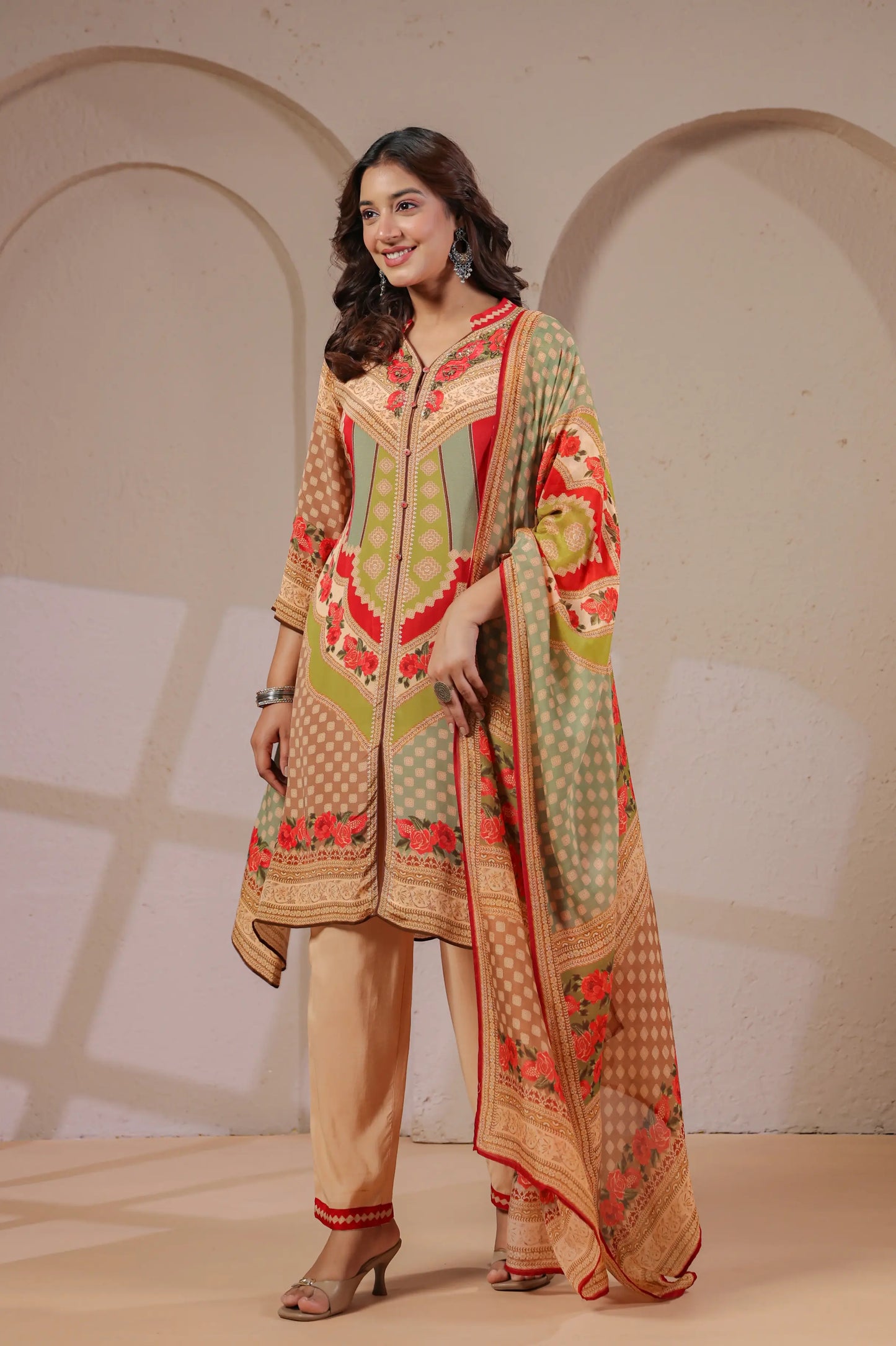 Embellished Printed Straight Kurti with Pant