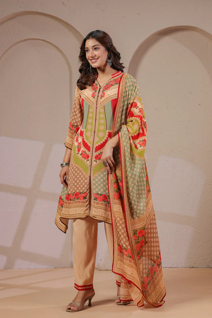 Embellished Printed Straight Kurti with Pant