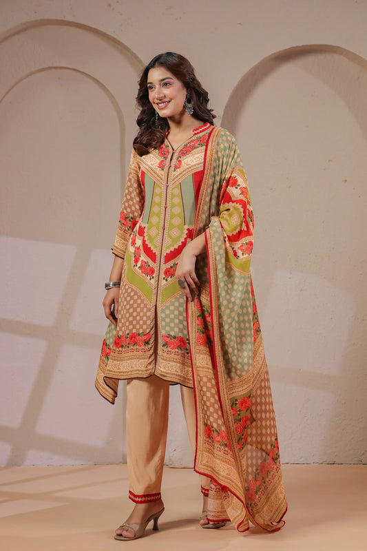 Embellished Printed Straight Kurti with Pant