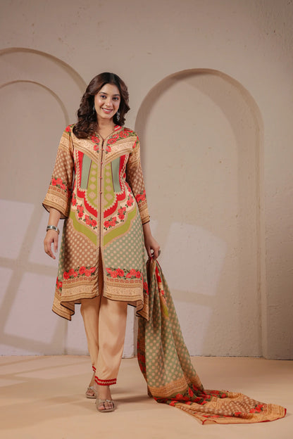 Embellished Printed Straight Kurti with Pant