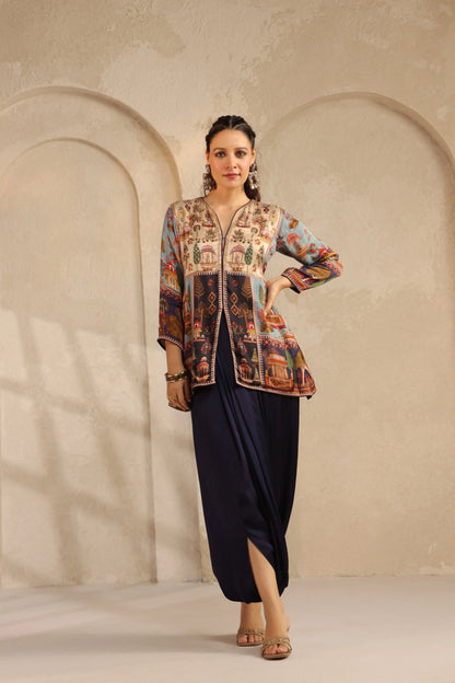 Embellished Jacket  Top with Dhoti Pant