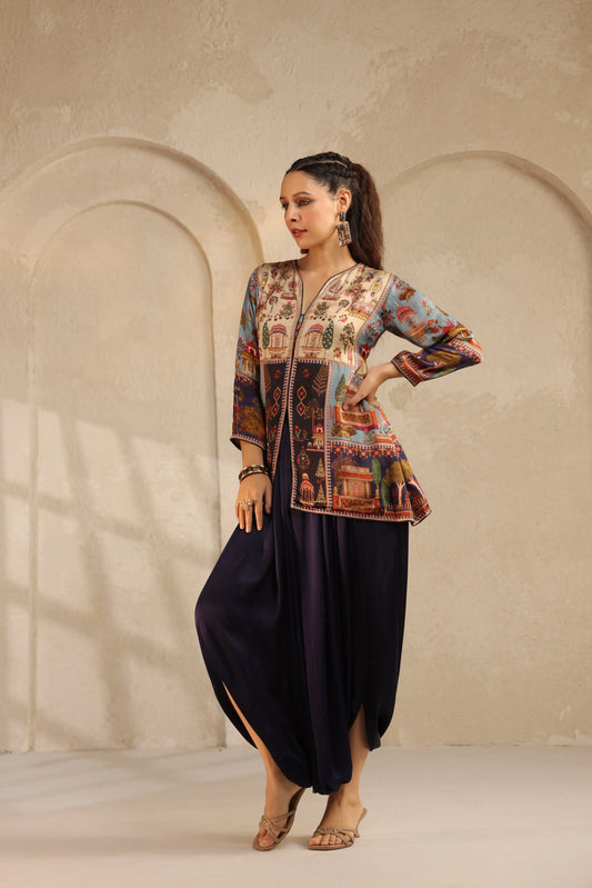 Embellished Jacket  Top with Dhoti Pant
