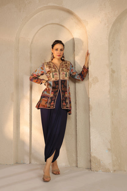 Embellished Jacket  Top with Dhoti Pant