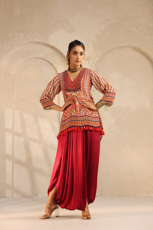 Embellished Top with Dhoti Pant