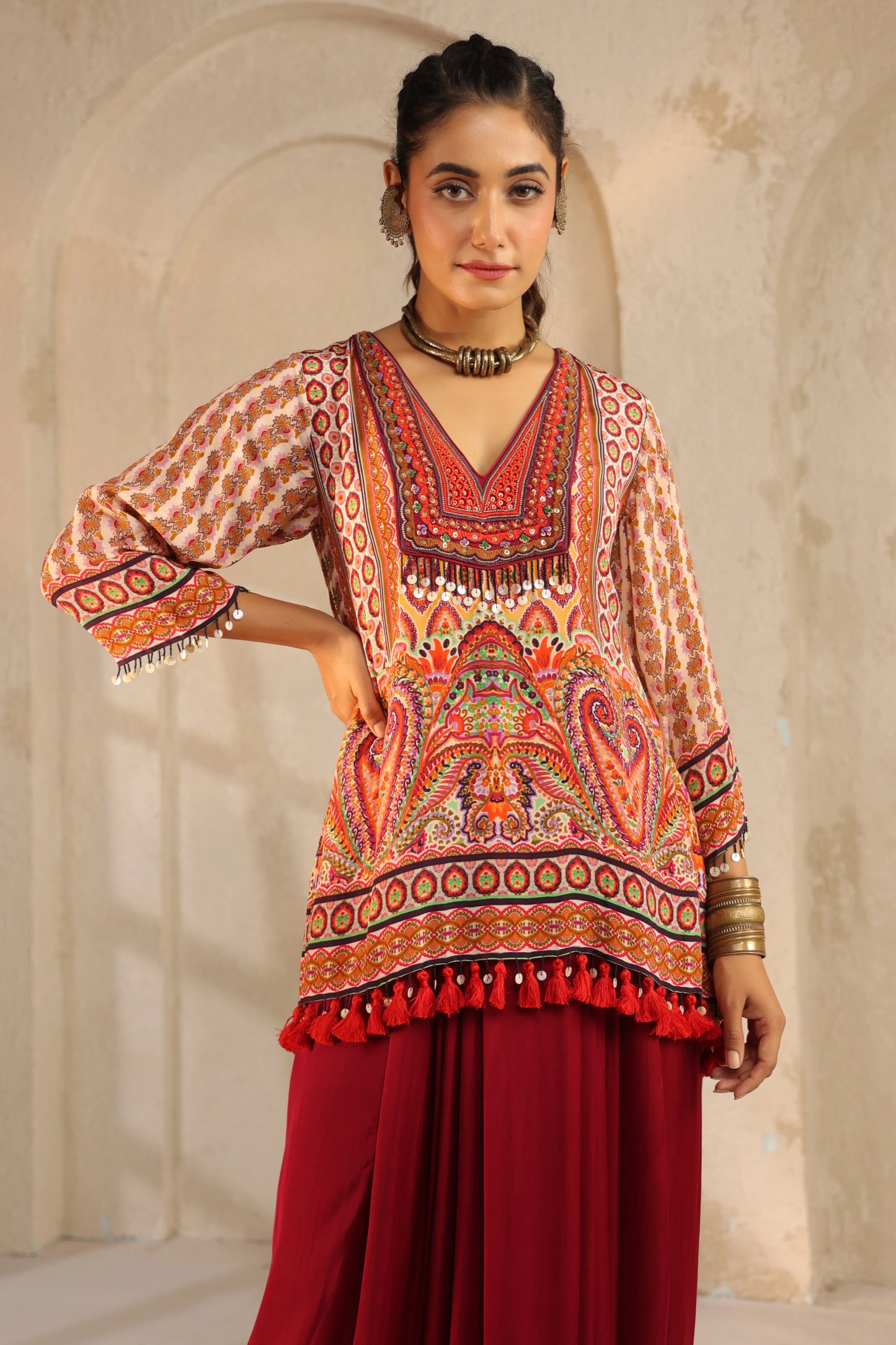 Embellished Top with Dhoti Pant