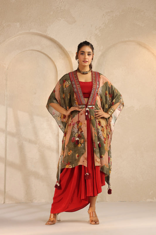 Multi Kaftan Dupatta Jacket Set