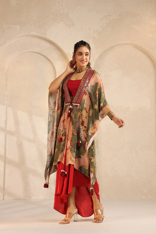 Multi Kaftan Dupatta Jacket Set