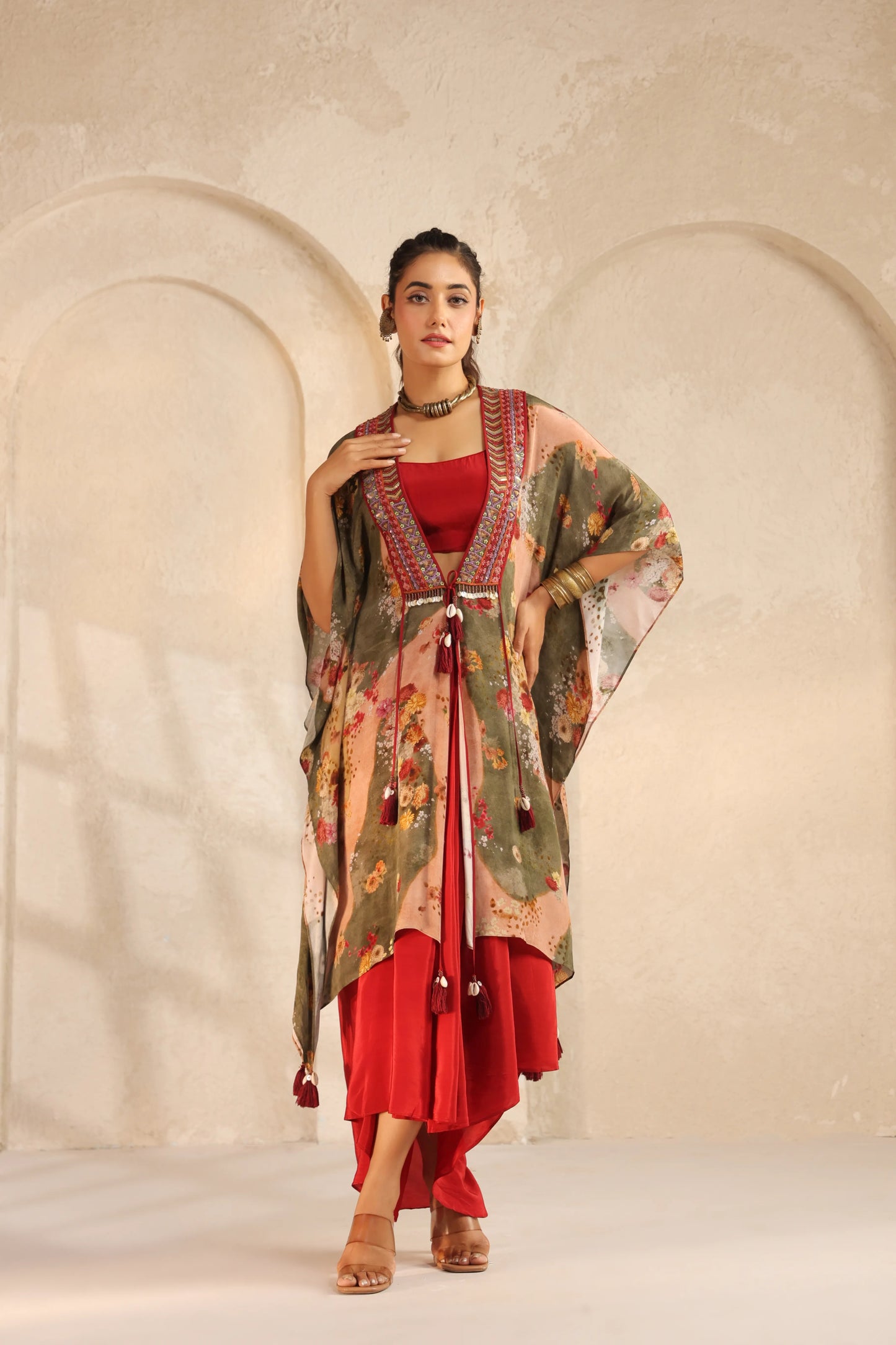 Multi Kaftan Dupatta Jacket Set