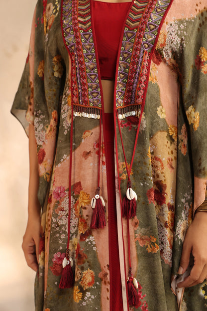Multi Kaftan Dupatta Jacket Set