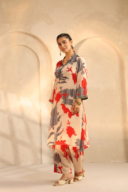 Floral Print Straight Kurti With Printed Pant