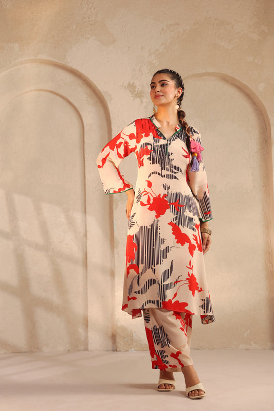 Floral Print Straight Kurti With Printed Pant