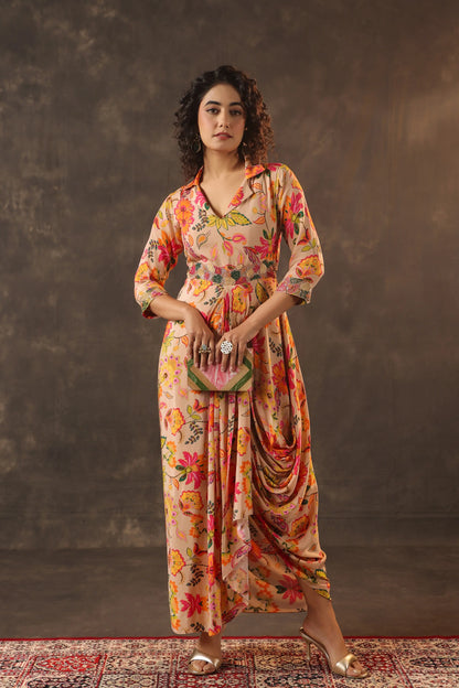 Printed Drape Dress