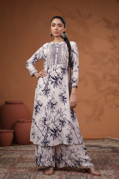 Abstarct Floral Printed long Kurta with Printed Pant