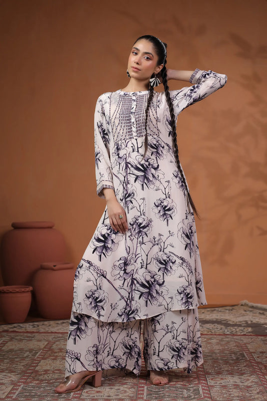 Abstarct Floral Printed long Kurta with Printed Pant