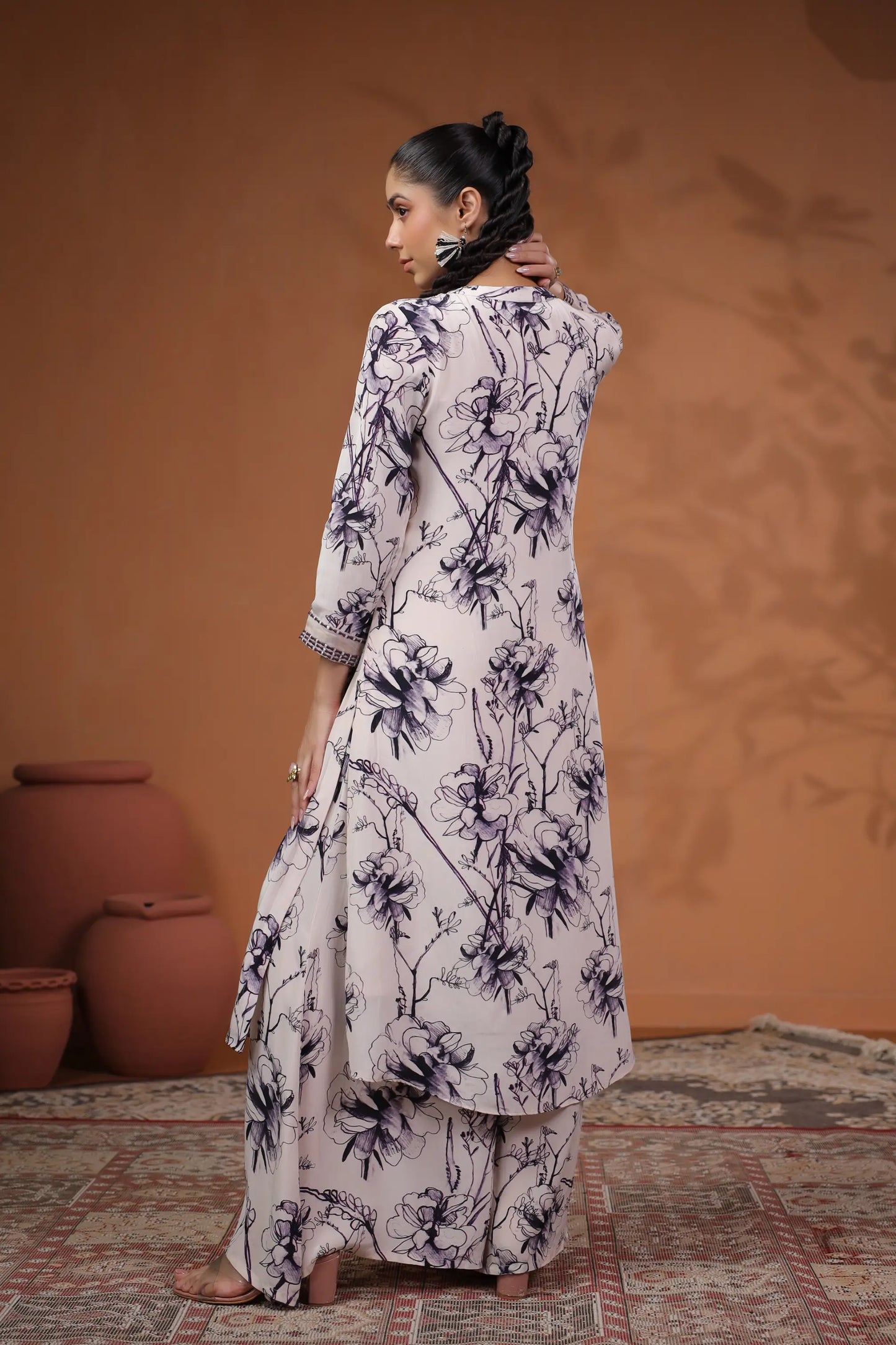 Abstarct Floral Printed long Kurta with Printed Pant