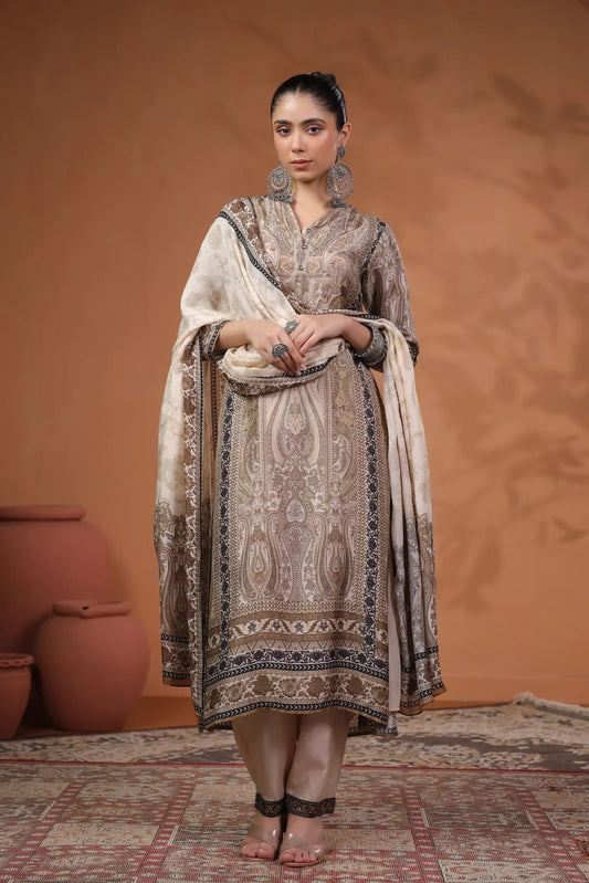 Traditional Print Straight Kurti with Pant and Printed Dupatta