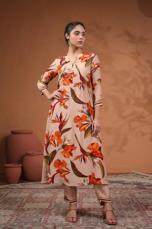 Floral Printed Embellished Kurta Pant