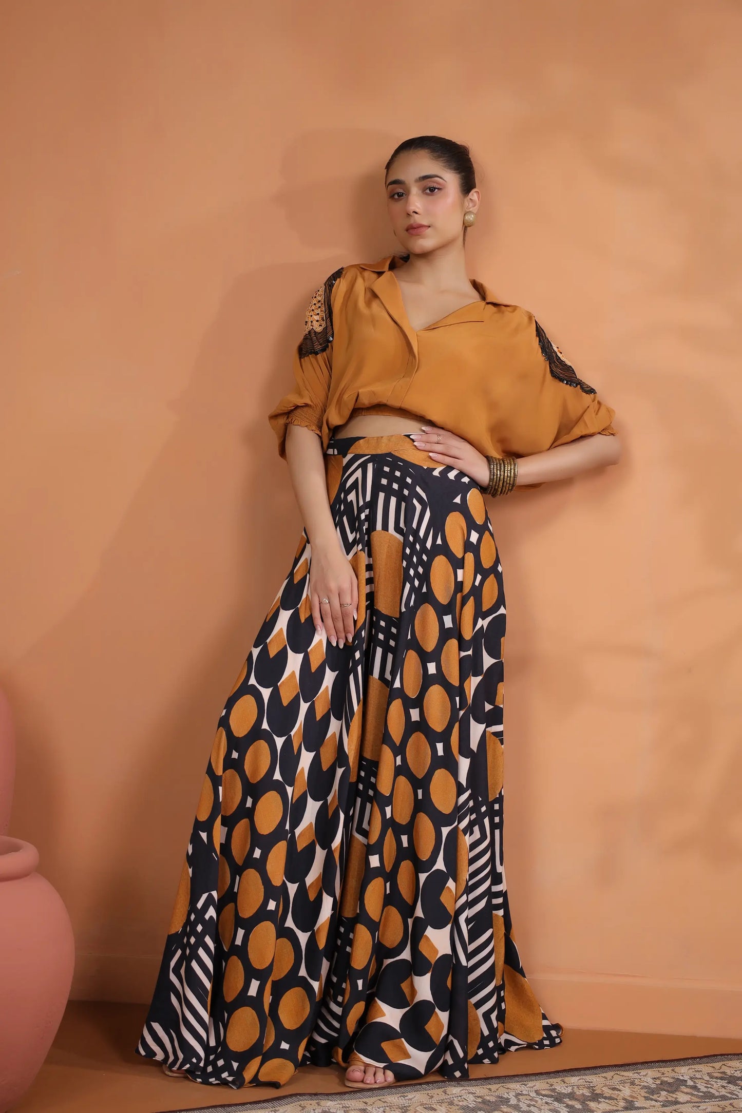 Abstarct Palzzo with Co-ordinated top with hand Emb. Detail