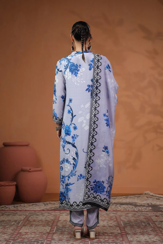 Floral Print Straight Kurti with Pant and Printed dupatta