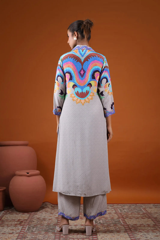Abstract Print Straight Kurti With Pant