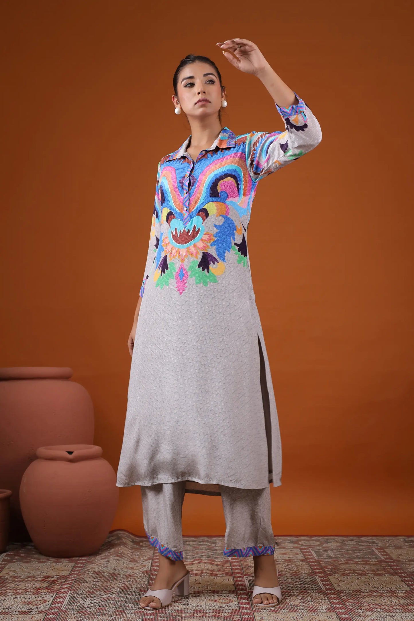 Abstract Print Straight Kurti With Pant
