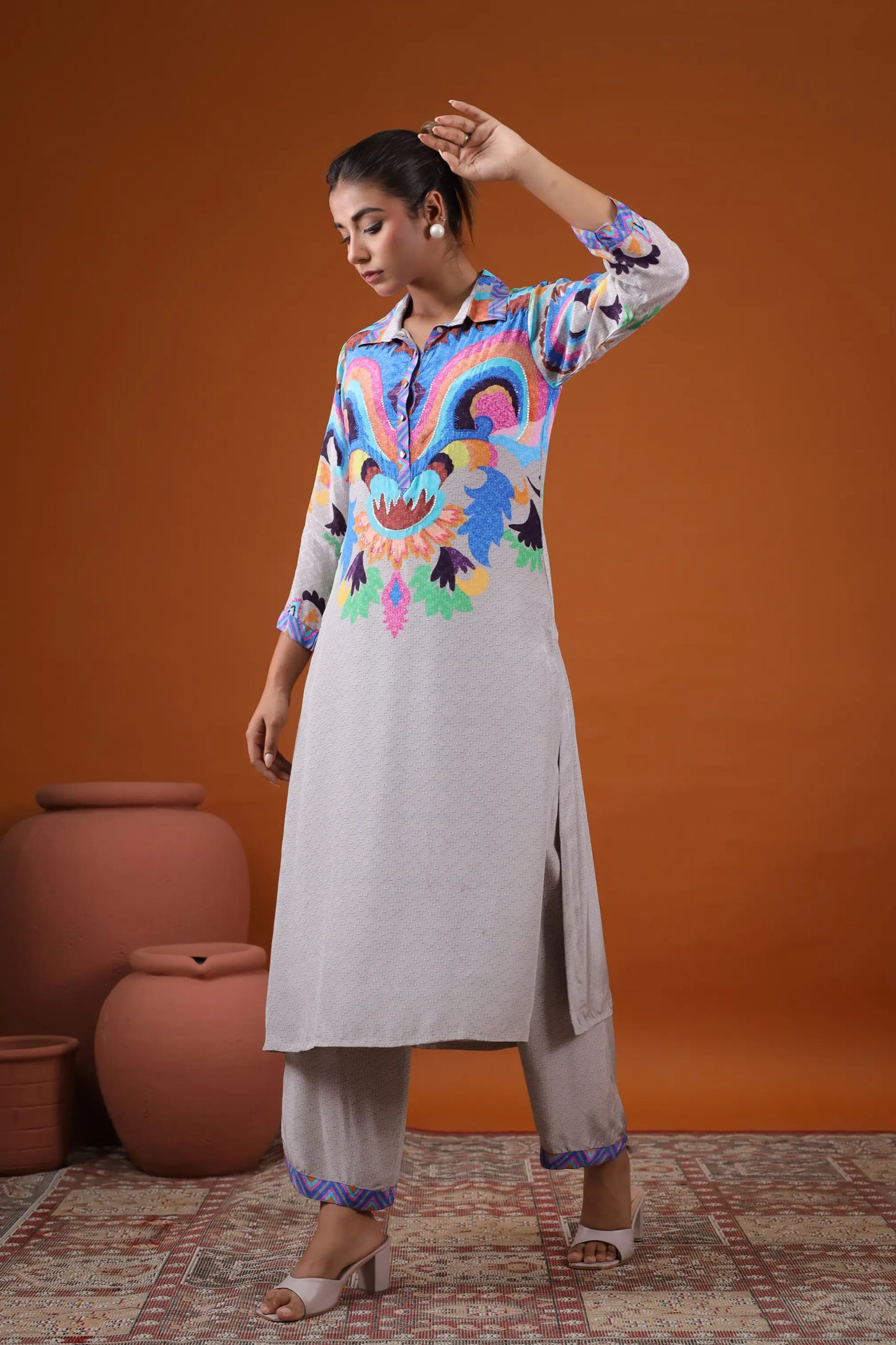 Abstract Print Straight Kurti With Pant