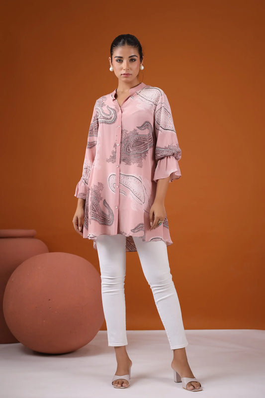 Printed Short Top with Light Embellish