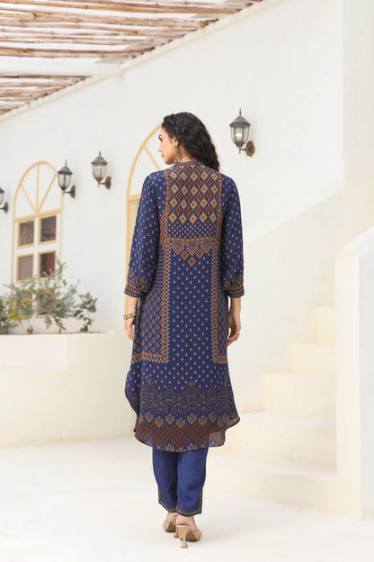 Traditional Print Straight Kurti with Pant