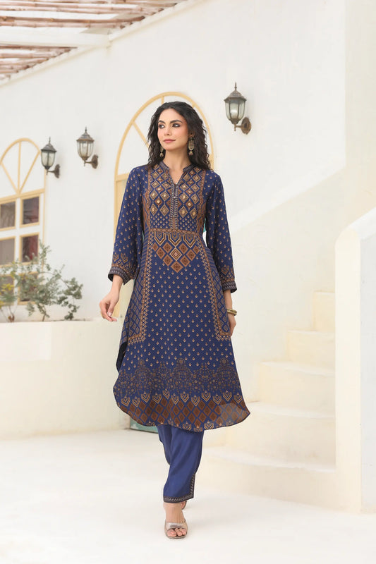 Traditional Print Straight Kurti with Pant