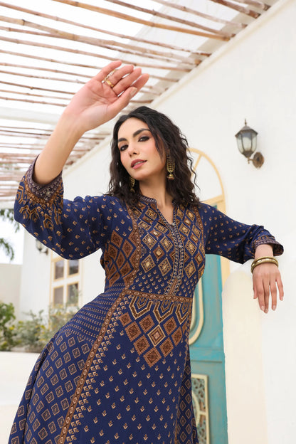 Traditional Print Straight Kurti with Pant