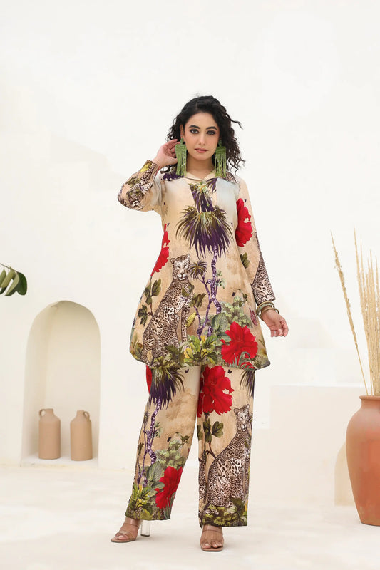 Abstract Print Straight Kurti with Pant
