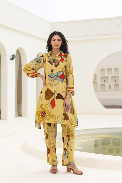 Abstract Print Straight Kurti with Printed Pant