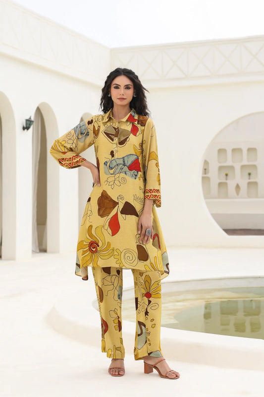 Abstract Print Straight Kurti with Printed Pant