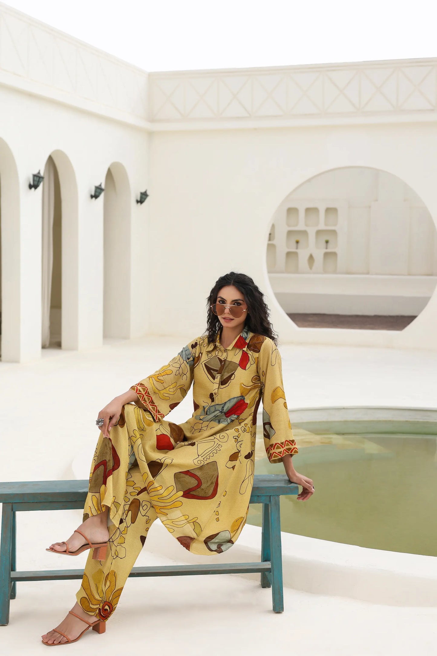 Abstract Print Straight Kurti with Printed Pant