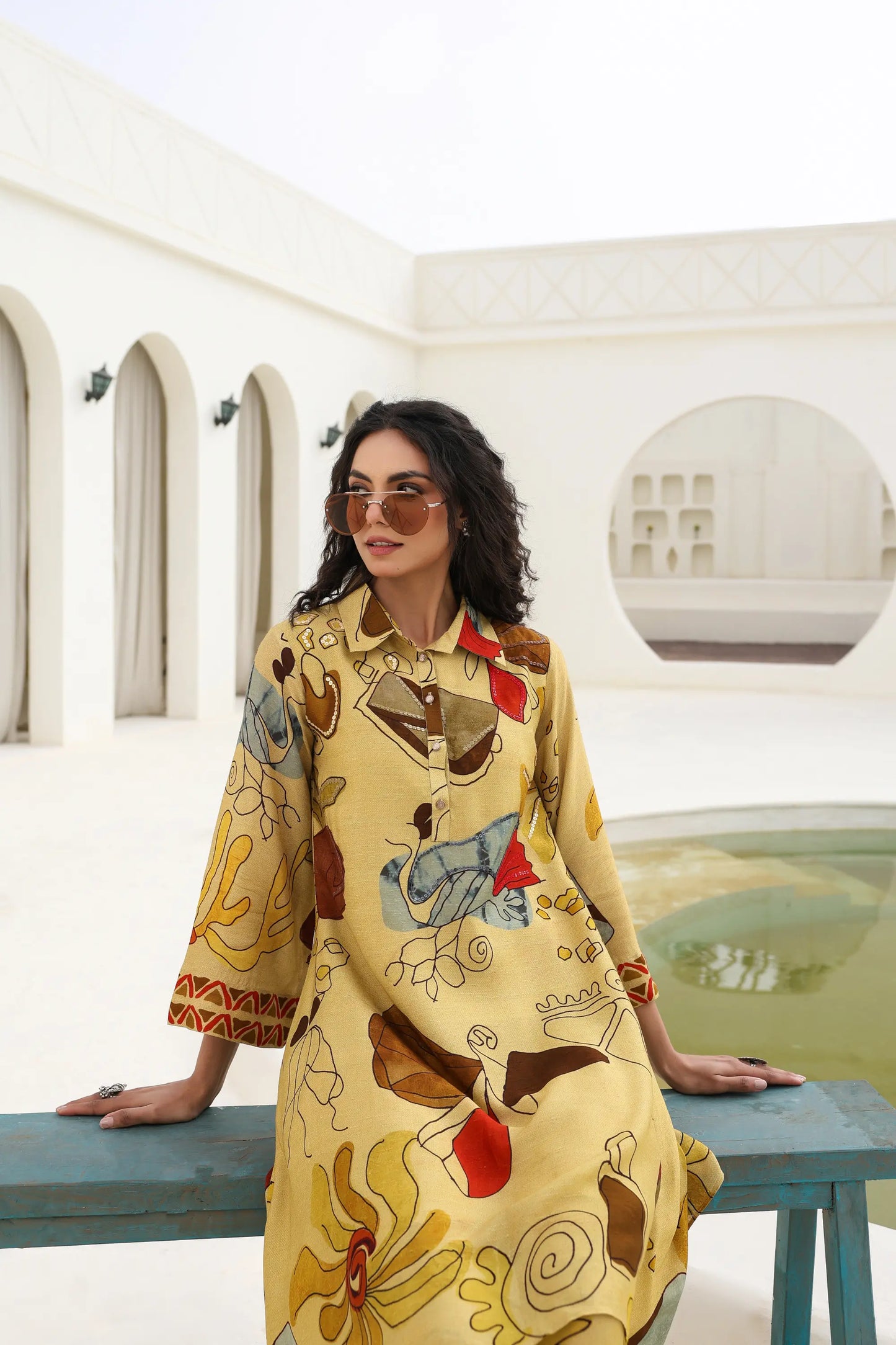Abstract Print Straight Kurti with Printed Pant