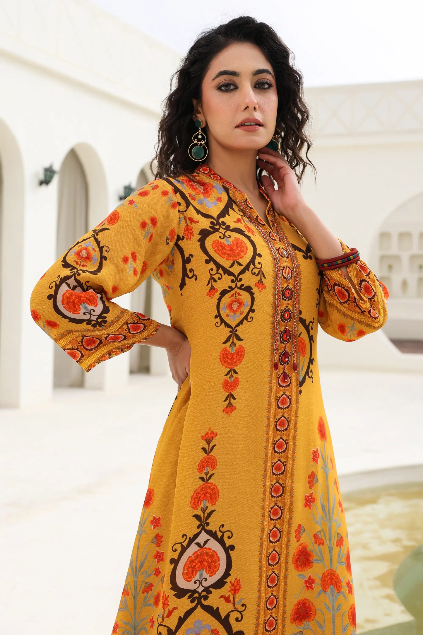 Traditional Print Straight Kurti with Pant