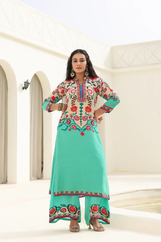 Traditional Print Straight Kurti with Pant